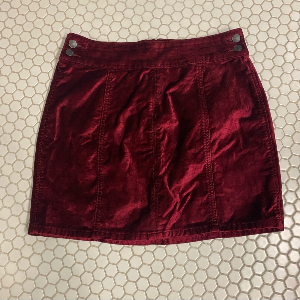 Free People Burgundy Velvet Mini Skirt Maroon Boho Size 30